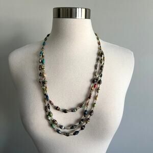 African Rolled Paper Bead Necklace Single to Triple Strand Wearable Art